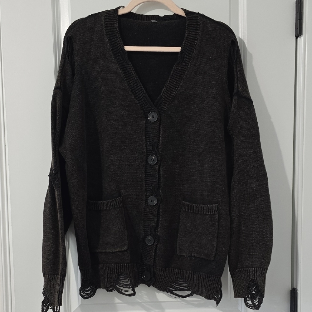 Distressed Black Cardigan by [Brand]